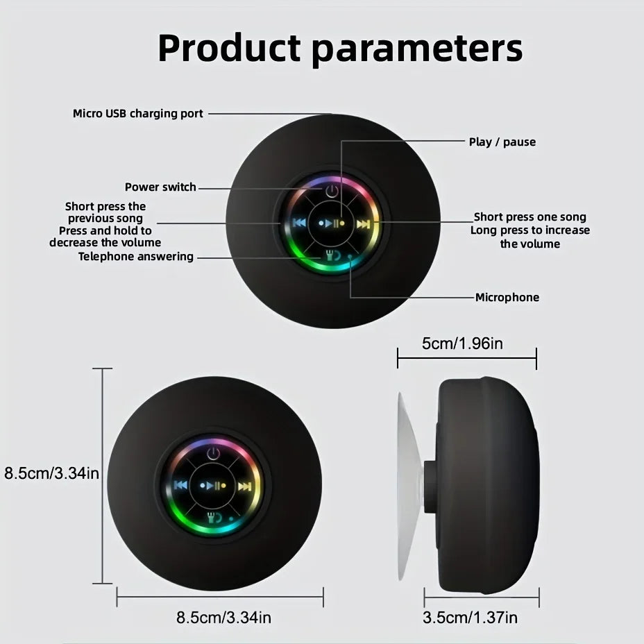 Bathroom Waterproof Wireless LED Bluetooth Speaker 